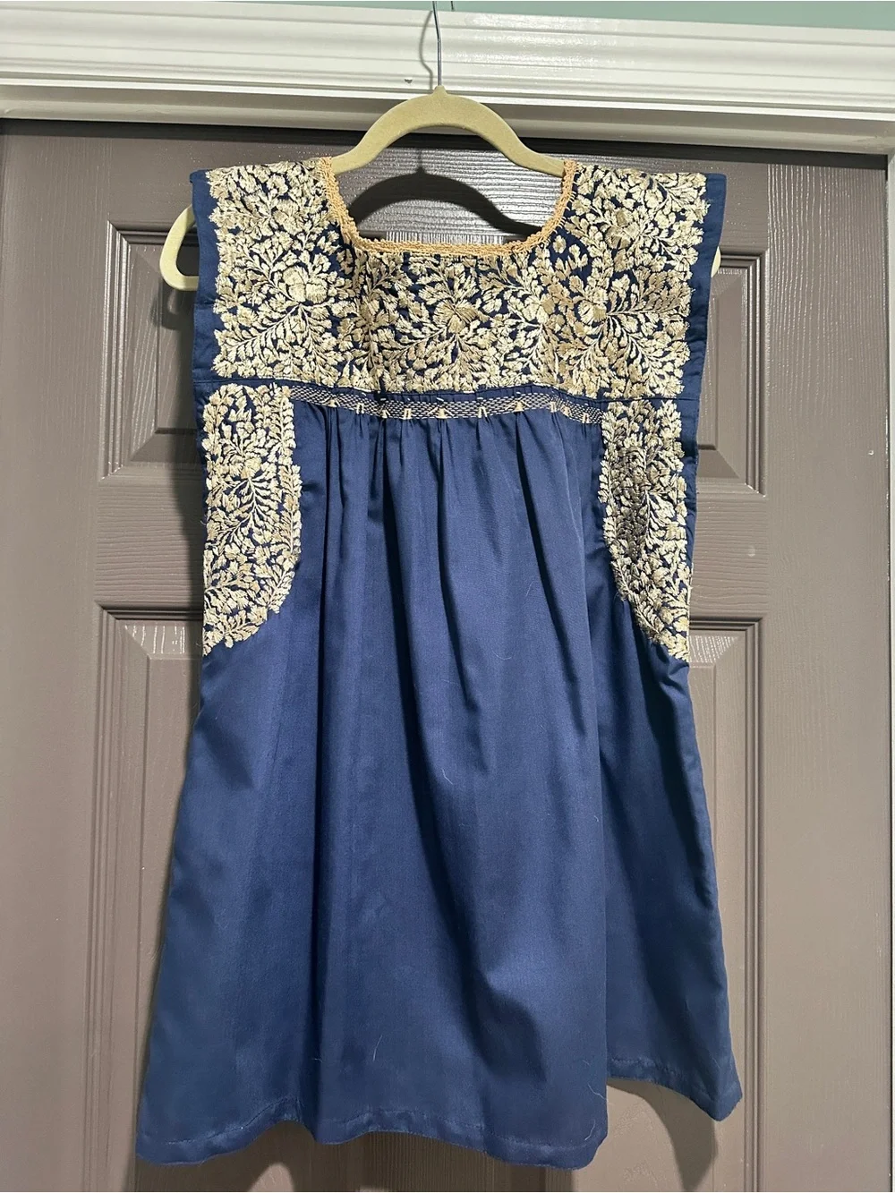 Mi Golondrina Navy Embroidered Floral Top
